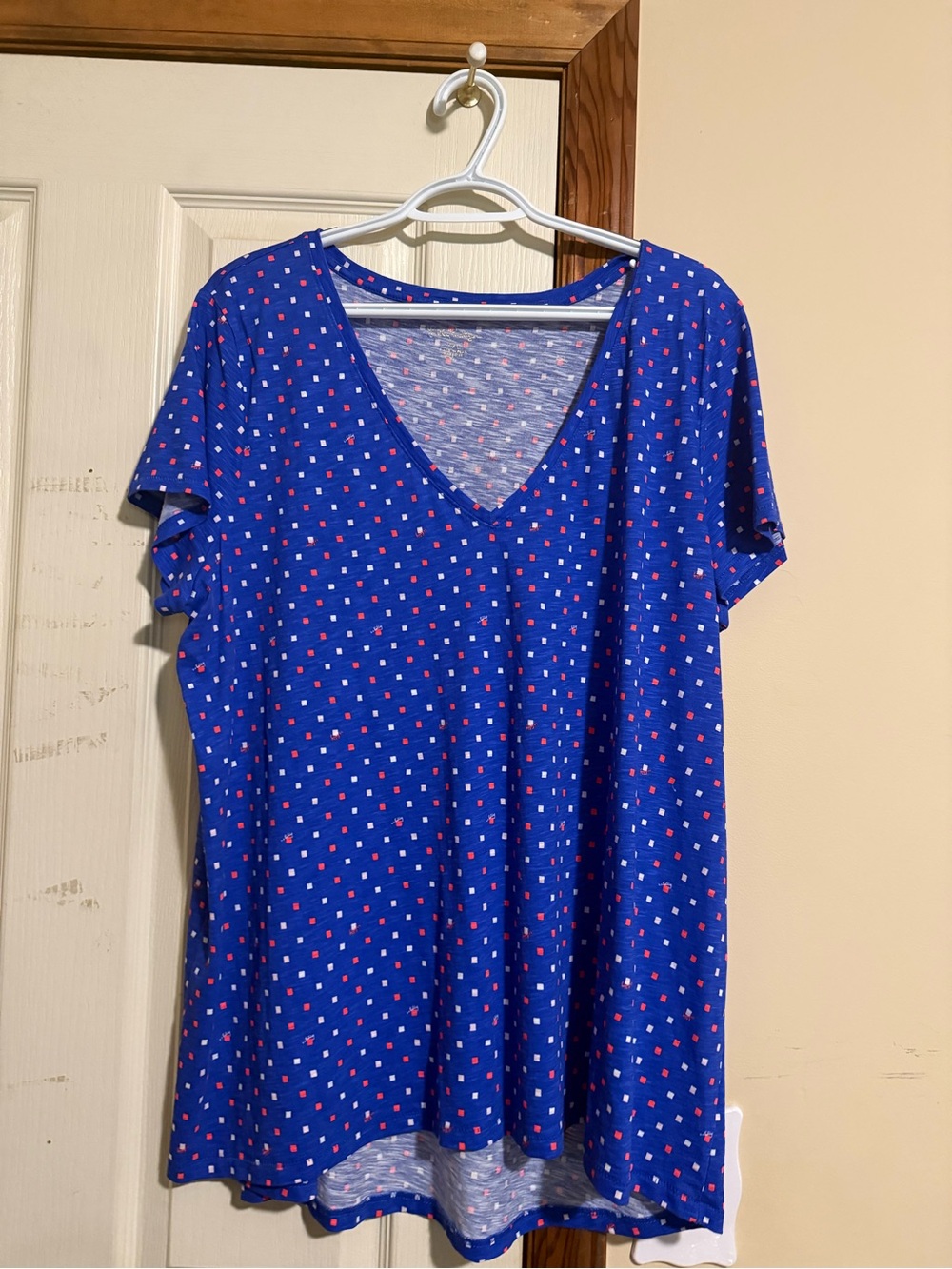 Lilly Pulitzer Royal Blue V-neck Top with Pink and White Dot Print